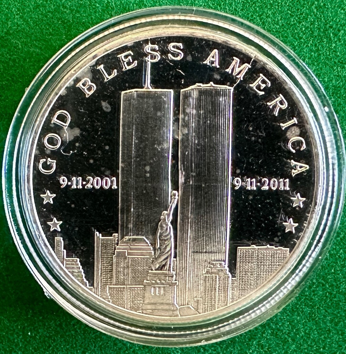 9-11-11 tenYear Anniversary 999 Fine 1 Oz Silver Round God bless