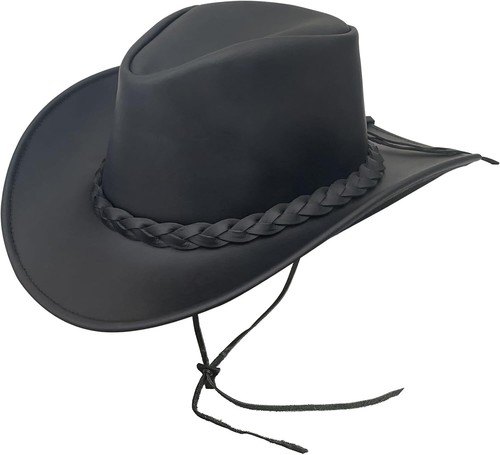 Western Cowboy Hat Men Real Leather Australian Style Tan Crazy Horse Bush Hats - Picture 78 of 95