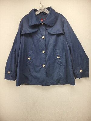 Neyelle Womens Rain Windbreaker Jacket Blue Large L Button Up Lightweight  Coat