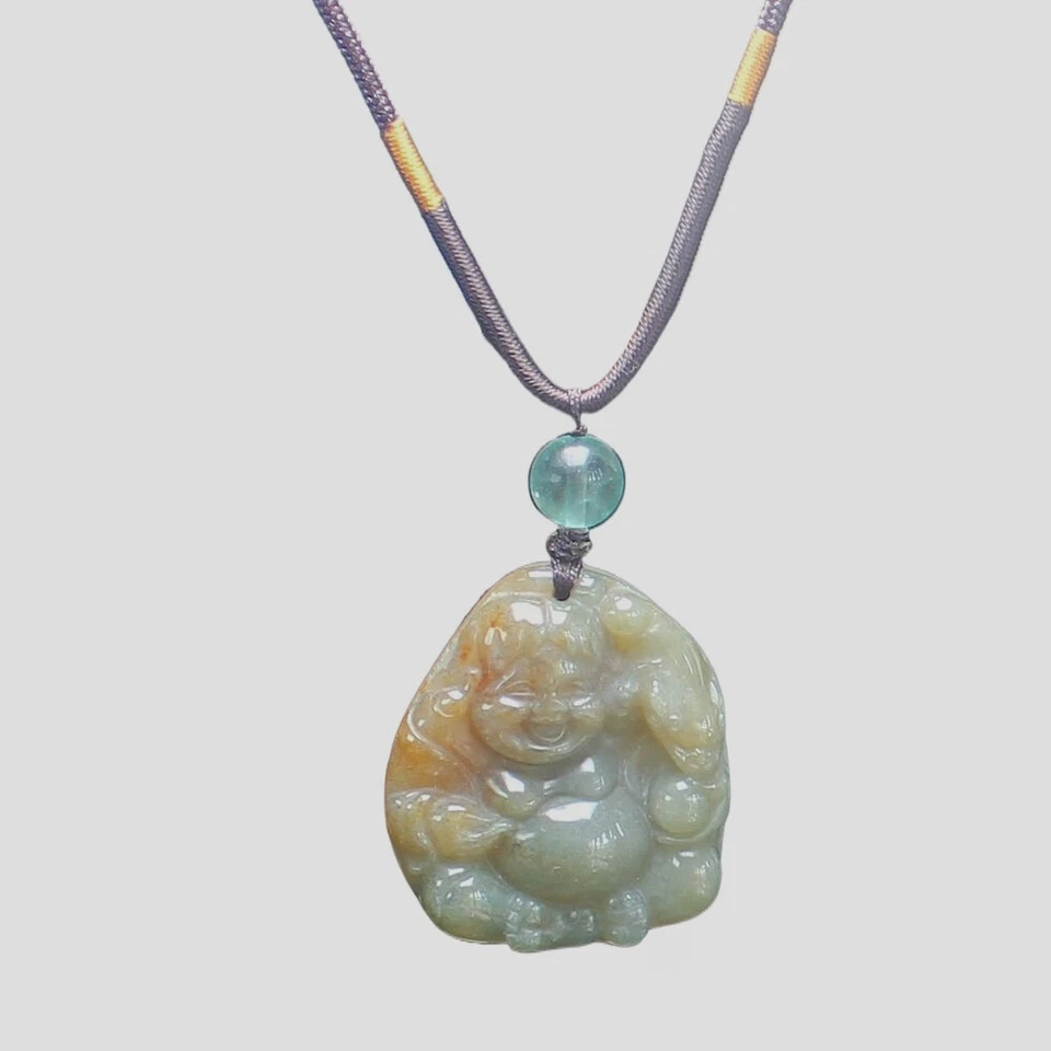 Indian agate laught buddha Necklace pendant bead with rope chain - Изображение 2 из 4
