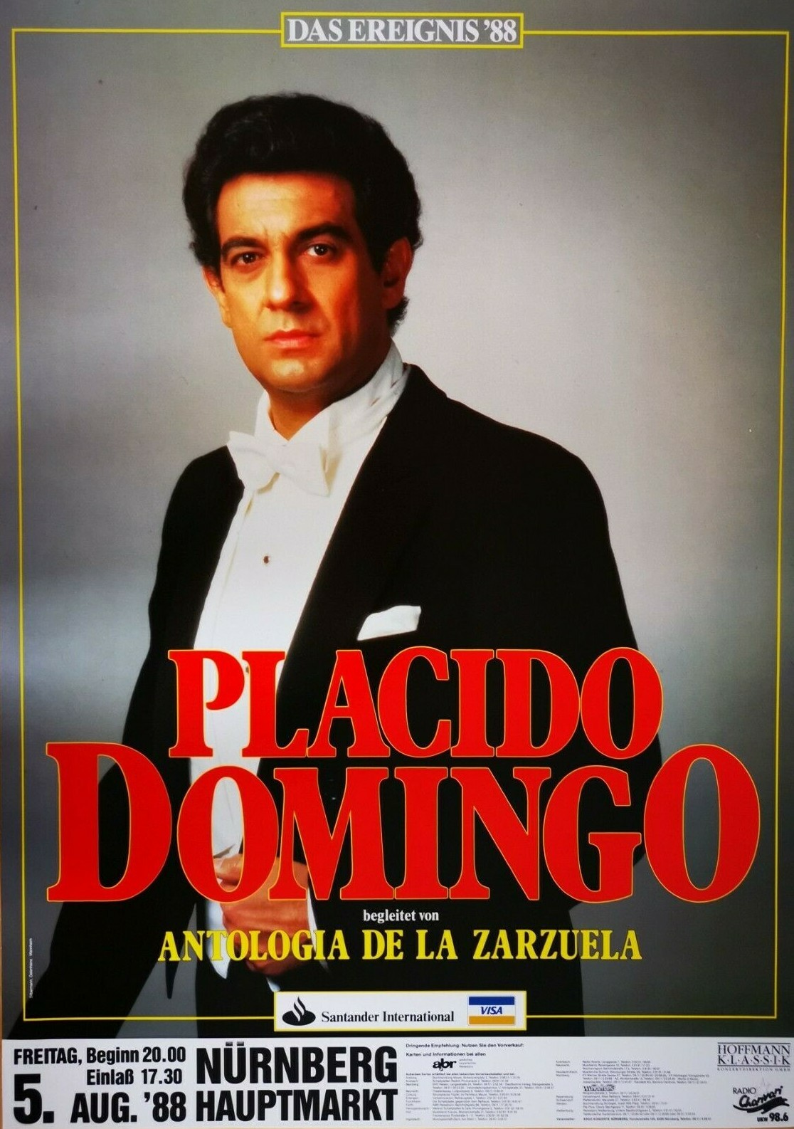 PLACIDO DOMINGO 1988 NÜRNBERG - orig. Concert Poster - Konzert Plakat - DIN A1 