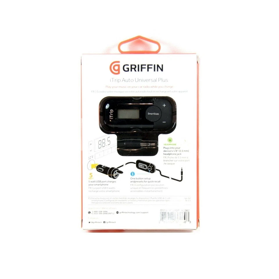 GRIFFIN FM TRANSMITTER ITRIP UNIVERSAL PLUS AUX CHARGER BLACK *NEW #2* NA22046 - Image 3 of 3