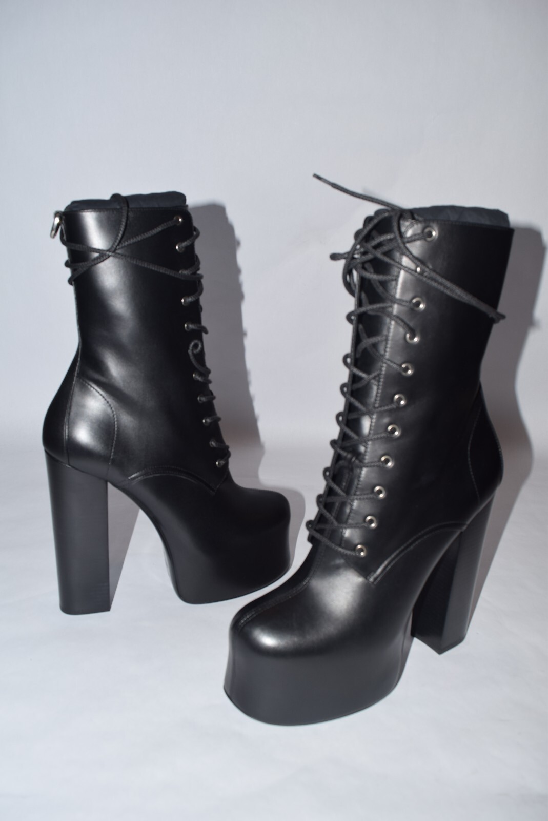 Stivali in pelle nuovi con scatola da donna YSL Saint Laurent Mina 95 neri plateau taglia 40 stringati