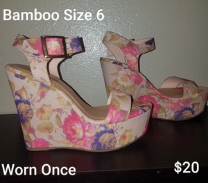 pink floral wedges