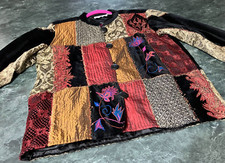 Vintage Flashback Velvet Crochet Lace Tapestry Patchwork Button Down Jacket Sz L