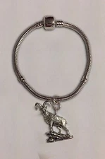 code A54 Ibex charm on a silver Rhodium Plated Snake Bracelet 