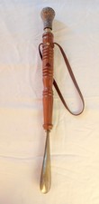 22" Solid Brass Shoe Horn Long Handle Wood Leather Handmade Dressing Aid India
