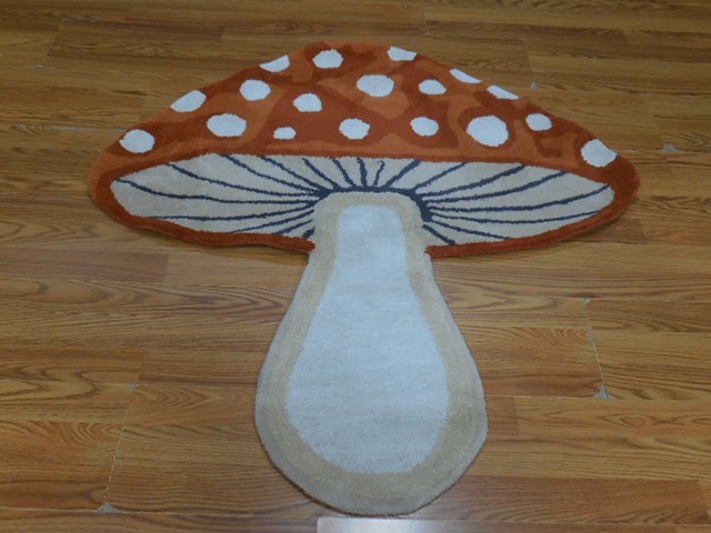 Tibetan Mushroom Rug Shape Handmade Kids Boho Rug Aesthetic Rug 4x4 Ft