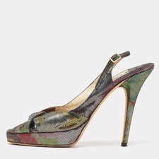Jimmy Choo Multicolor Texture Suede Peep Toe Slingback Pumps Size 38