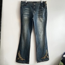 VTG Y2K Revolt Jeans Western Appliqué Distressed Plus Size 18