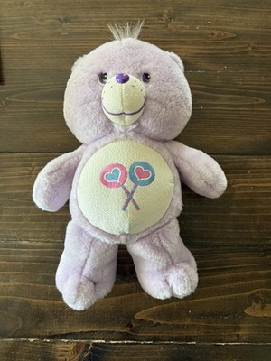 Care Bears Share Bear Plush Purple Lollipops Hearts 2002 Vintage Stuffed Toy