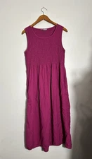 CROFT & BARROW Magenta Pink Smocked Maxi Dress Pockets Summer Large