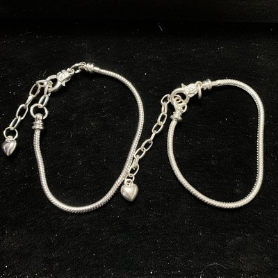 2 Blank Slide Beaded Bracelet Silver Tone Ready For Charms Extender Chain 6-8 