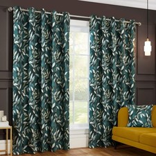 Image of Leaves Eyelet Curtains Blackout Ready Made Ring Top Madrid 3 Colours