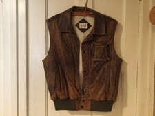 Vintage Adam Spencer Biker Western Mens Sherpa Lined Brown Leather Vest - Medium