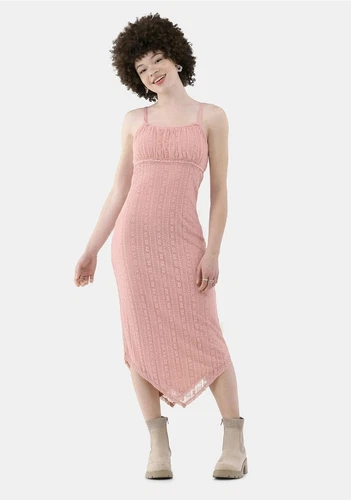 VALENTINO Abito midi aderente in pizzo rosa polvere senza confini imbottito regolabile taglia XXS 00