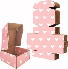25 Pack Baby Pink Hearts Shipping Boxes, 4 x 4 x 2 inch Recyclable Kraft Corr...