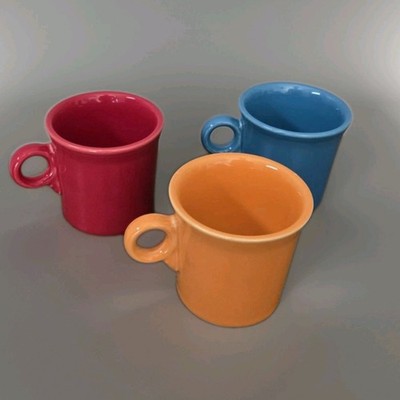 Fiestaware Homer Laughlin Set of 3 O Ring Handle Stoneware Coffee Mugs Cups -EUC