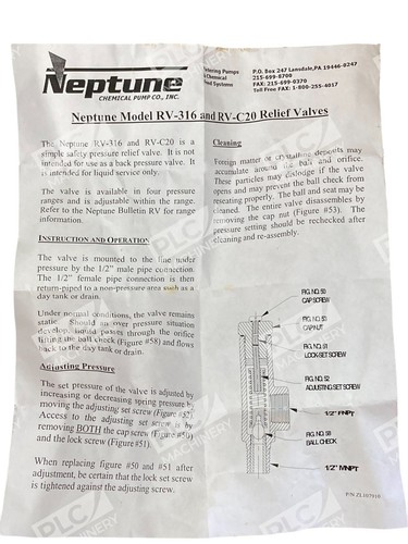 Neptune RV-C20 316T RV-316 100PSI Pressure Relief Valve RV-316-1 - Picture 9 of 10
