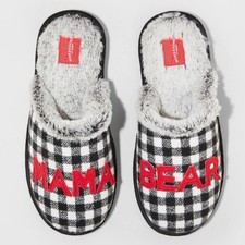 Women's MAMA BEAR Buffalo Plaid Slide Slippers Black/White- Wondershop S 5-6 