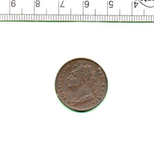 1823 KING GEORGE IIII GENUINE UNCLEANED CARDED COPPER VF+ FARTHING (464)