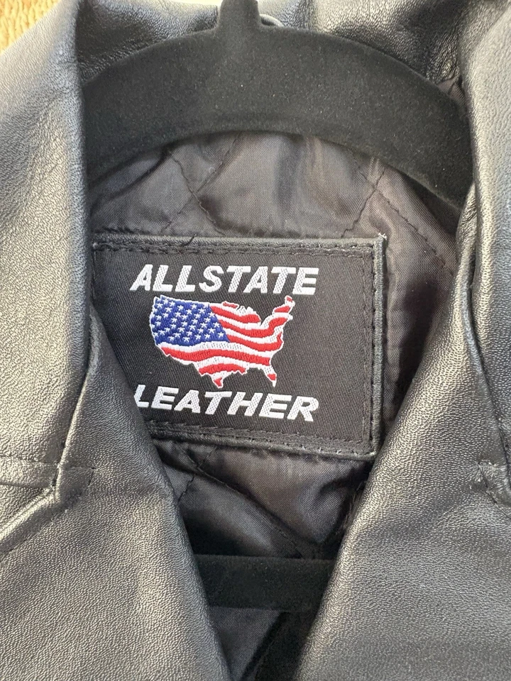 Chaqueta motera mediana de cuero Allstate para niñas y niños Foto 2 de 4