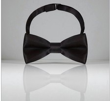 Black Satin Pre-Tied Bow Tie For Men and Boys. Black bow-tie. Formal event.