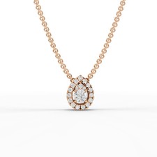 0.32 Ct Round Teardrop Halo Lab Grown Diamond Pendant Necklace 18k Rose Gold