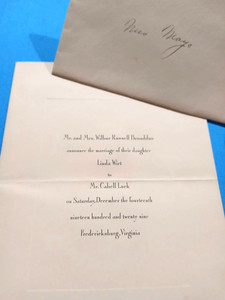 1929 Wedding Invitation Linda Broaddus Cabell Luck Fredericksburg VA Wilbur Wirt