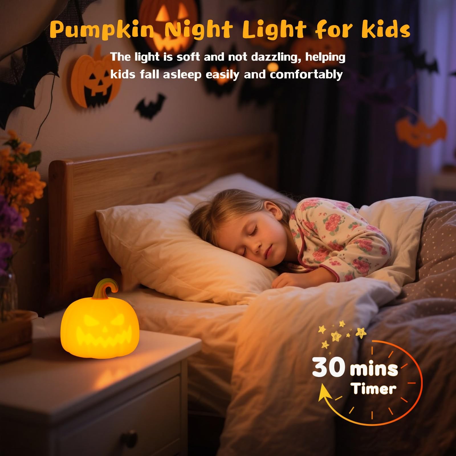 Best VEEKI Pumpkin Night Light for Kids Cute Halloween Lights Rechargeable with