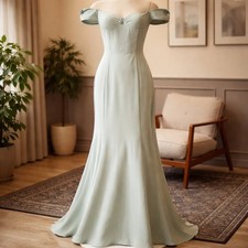 PrettyLittleThing Sage Green Corset Detail Bardot Bridesmaid Dress US 12