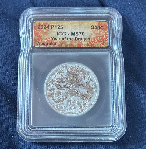2024 Australia 50C Year of the Dragon Silver 0.9999 ICG MS70 Coin