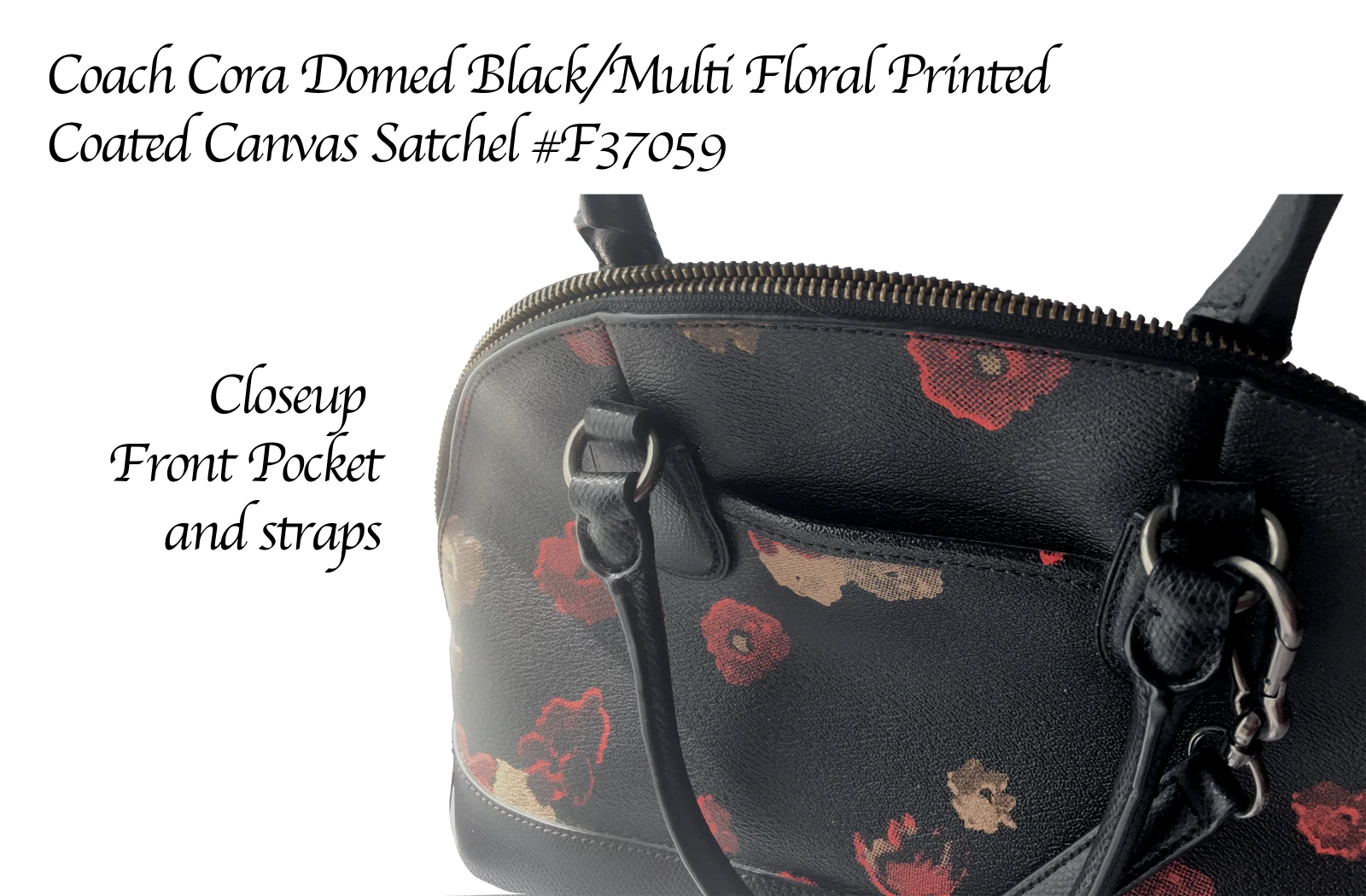 Borsa Coach Cora. U Ottime condizioni. Tela nera multi stampa floreale