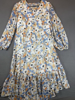 Joie Floral Chiffon Midi Dress Medium Ruffled Hi Low Hem