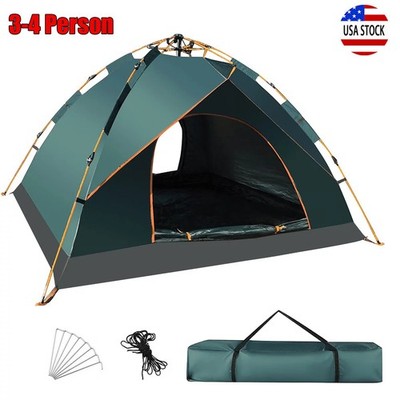 Camping Tent 3-4-Person Easy Pop Up Tent with 2 Doors - UPF50+ Waterproof Canopy