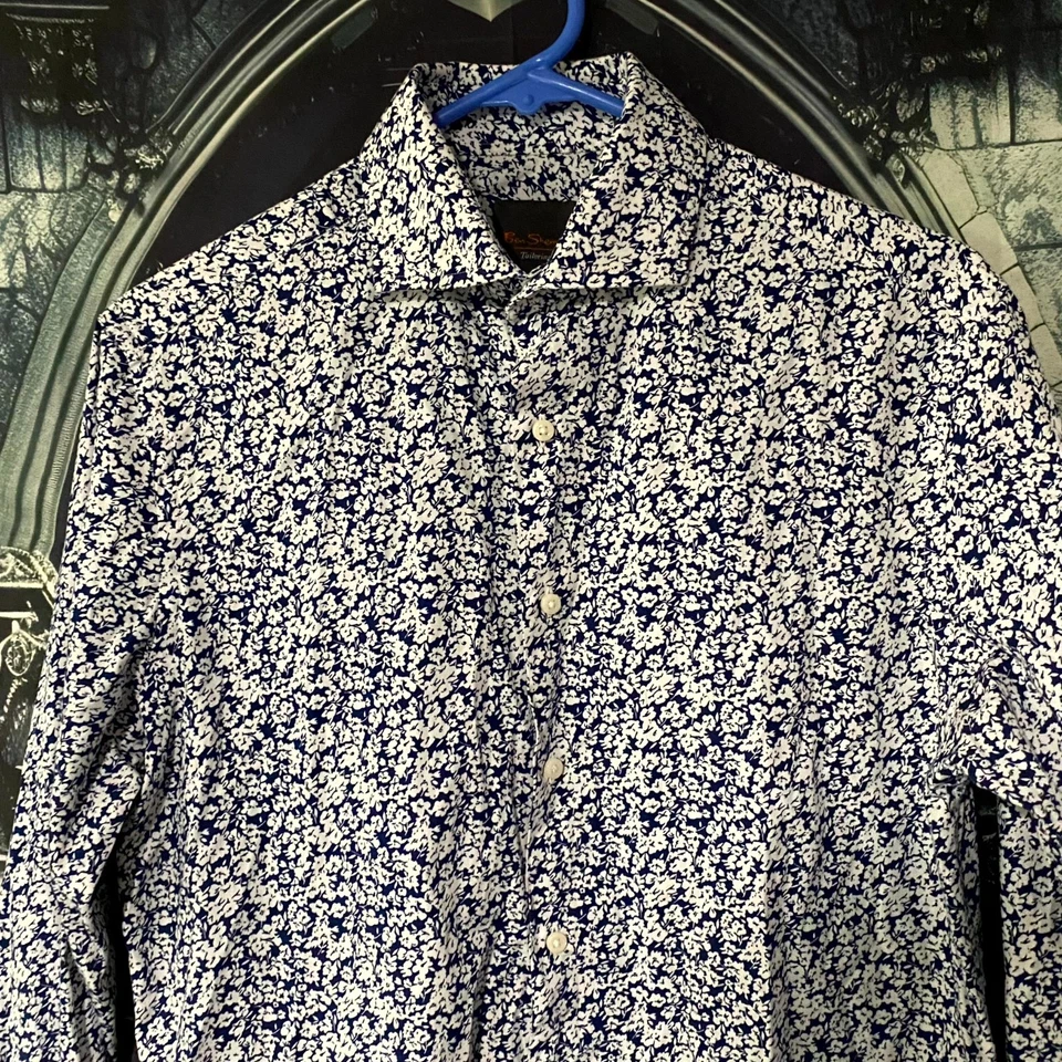 Мужская сорочка Ben Sherman 15/32-33 с белым цветочным узором для летнего отдыха на открытом воздухе - Изображение 3 из 4