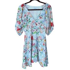 Lucy Paris pastel floral azalea v-neck puff sleeve garden mini dress size medium