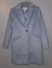 Womens H Halston Preppy Old Money Baby Blue Pea Coat XS Brushed Wool