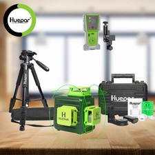 Huepar 12 Lines Self-Leveling Laser Level Green with Hard Box + Receiver +Tripod