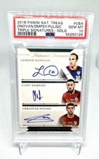 2018 National Treasures Pulisic Donovan Dempsey Triple Auto Gold #8/10 PSA 10