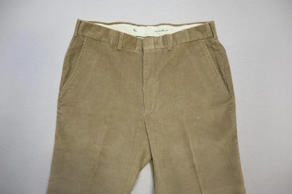 VTG Eddie Bauer Corduroy Pants Country Hunting Beige Rugged Flat Mens Sz 33 UNF - Image 4 of 4