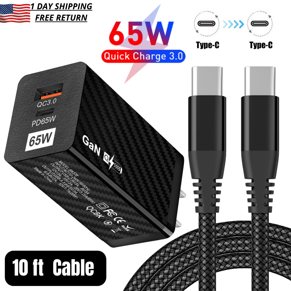 65W GaN Super Fast Charger For MacBook Samsung iPad iPhone 15 USB-C Type C Cable
