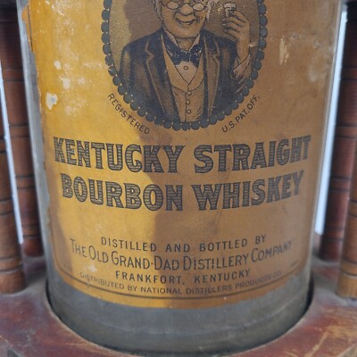 Vtg Old Grand Dad Whiskey 1 Gallon Bottle w/ Wood Wooden Display