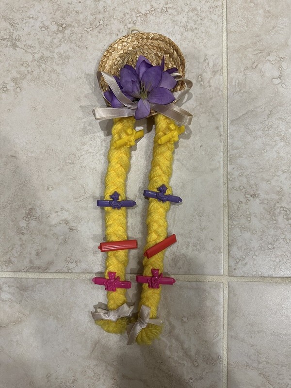 Vintage Cowboy Straw Sun Hat Blonde Braids Door Decor Bathroom Girls Goody Clip