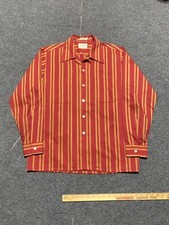 Vintage 50s 60s Donegal Sanforized Loop Collar Striped Red Rockabilly Men Medium