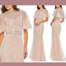 NWT$698 Mac Duggal [ 10 ] Embellishd Neck Butterfly Sleeve Gown 20368 Blush J150