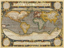 1608 World Map by Ortelius Historic Vintage Style Wall Map - 18x24