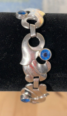 1930s EB Engel Bros Sterling Blossom Bracelet, Vintage Repousse, 7'', 24g, Signed