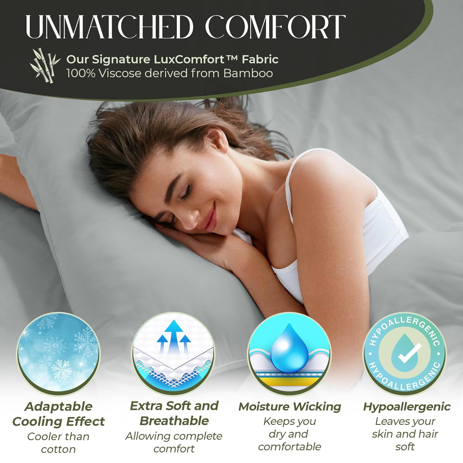 Organic Bamboo Viscose Full Size Bed Sheets 4pcs Ultra Soft Light Grey