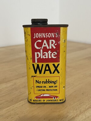 Vintage 1968 Johnsons Car Plate Auto Wax Automotive Colectable Tin